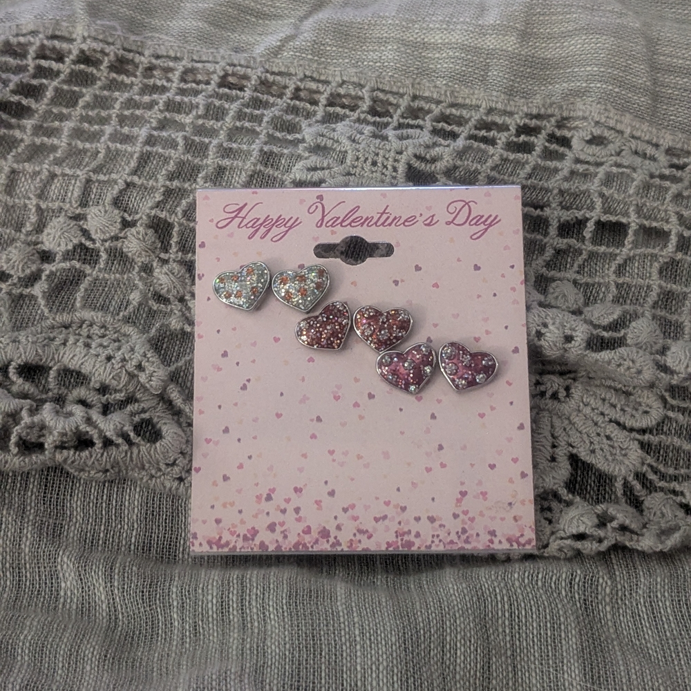 Heart-Shaped Silver and Pink Earrings - Picture 1 of 3